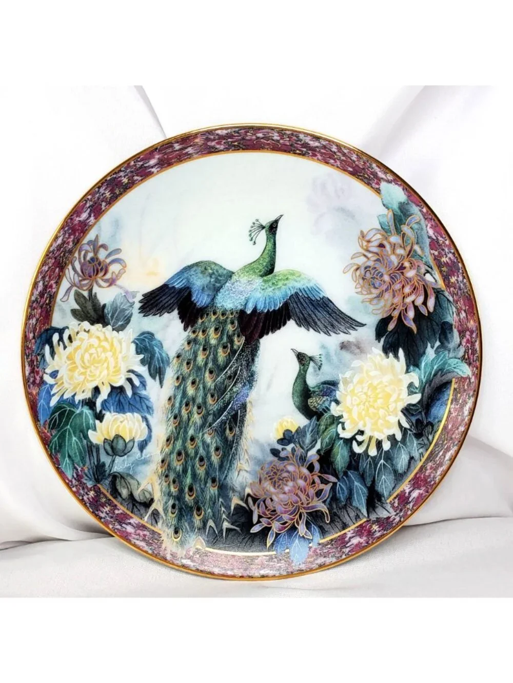 Serenity By Lily Chang Gardens Of Paradise Plate Peacocks Chrysanthemum 1992 COA - Picture 10 of 12
